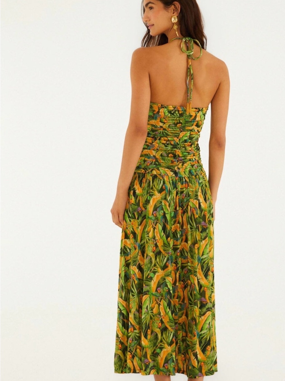 FARM Rio Green Tropical Halter-Style Maxi Dress with Yellow Accents - Picture 4 of 7